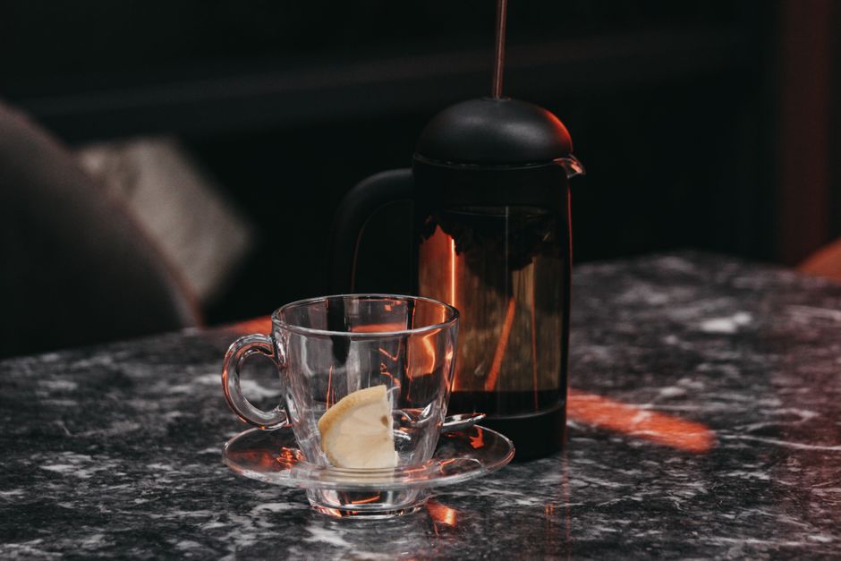 flat lay of tea brewing equipment